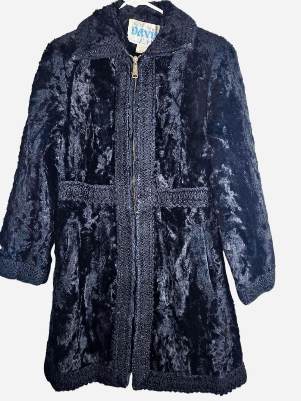 Vintage 70s Fur Black Coat Faux Fur Styled By Davis Of Boston Luxury Womens Med